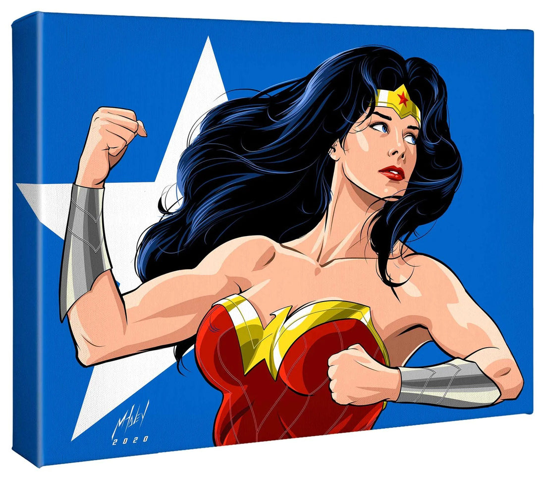 the iconic Wonder Woman comes to life in a vibrant burst of color and power.