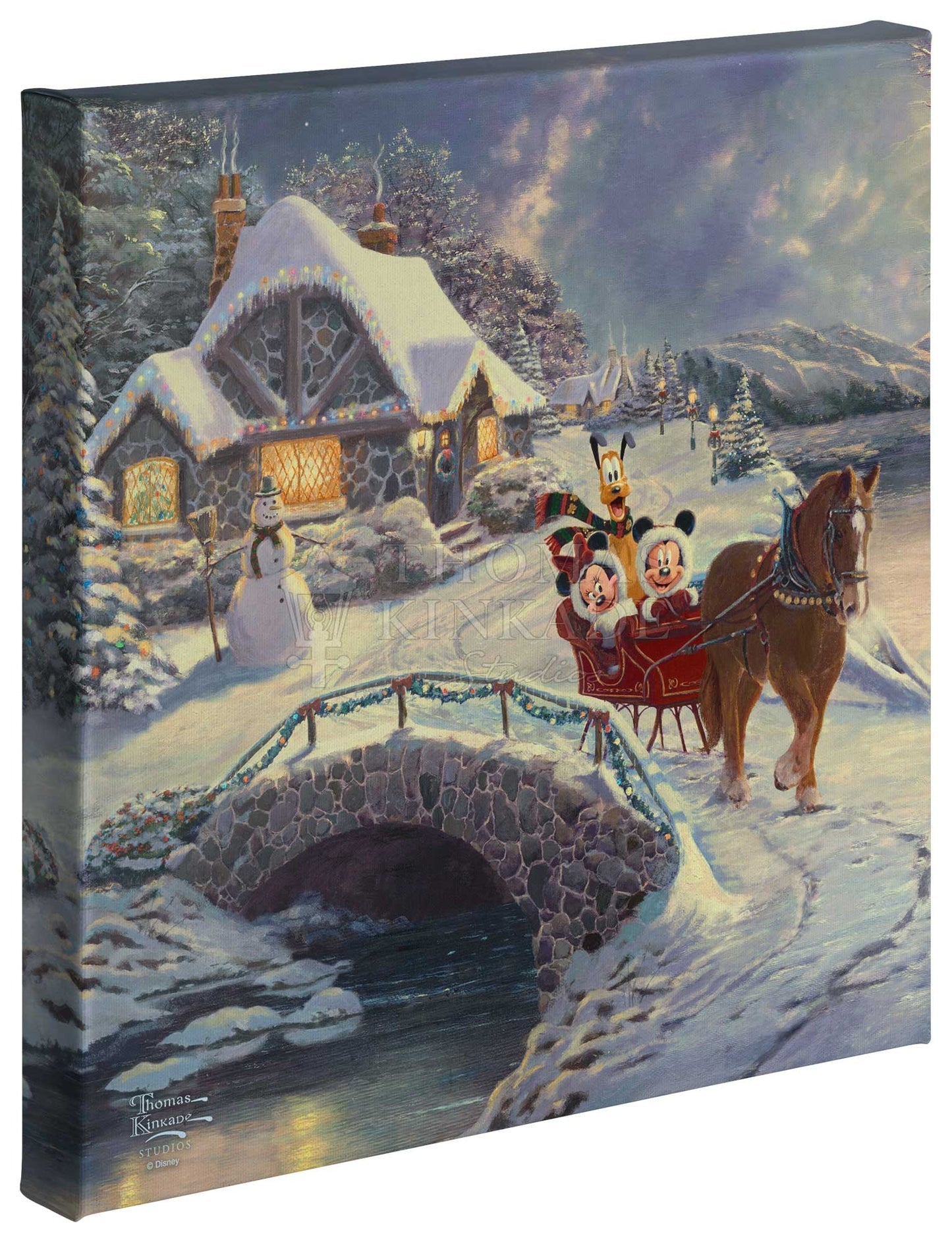 Mickey and Minnie are enjoying a bundled-up sleigh ride. - Gallery Wrapped Canvas
