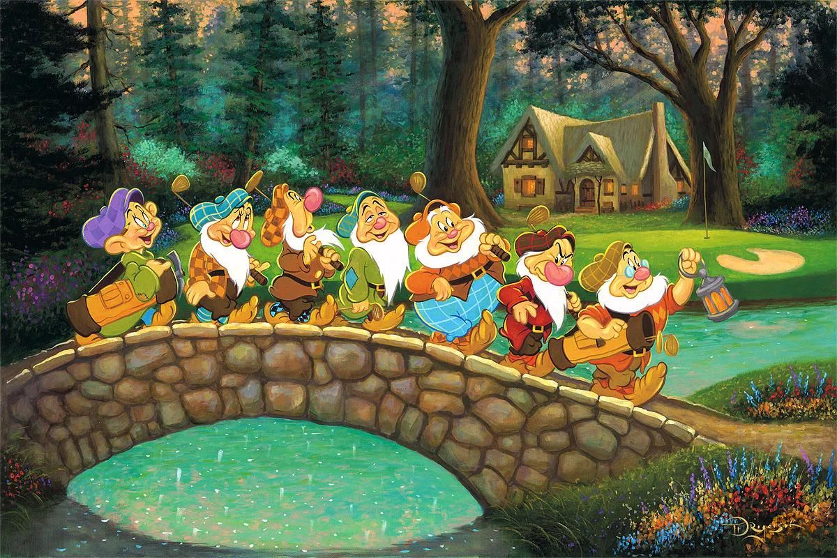 The Seven Dwarfs are out for a round of golf.