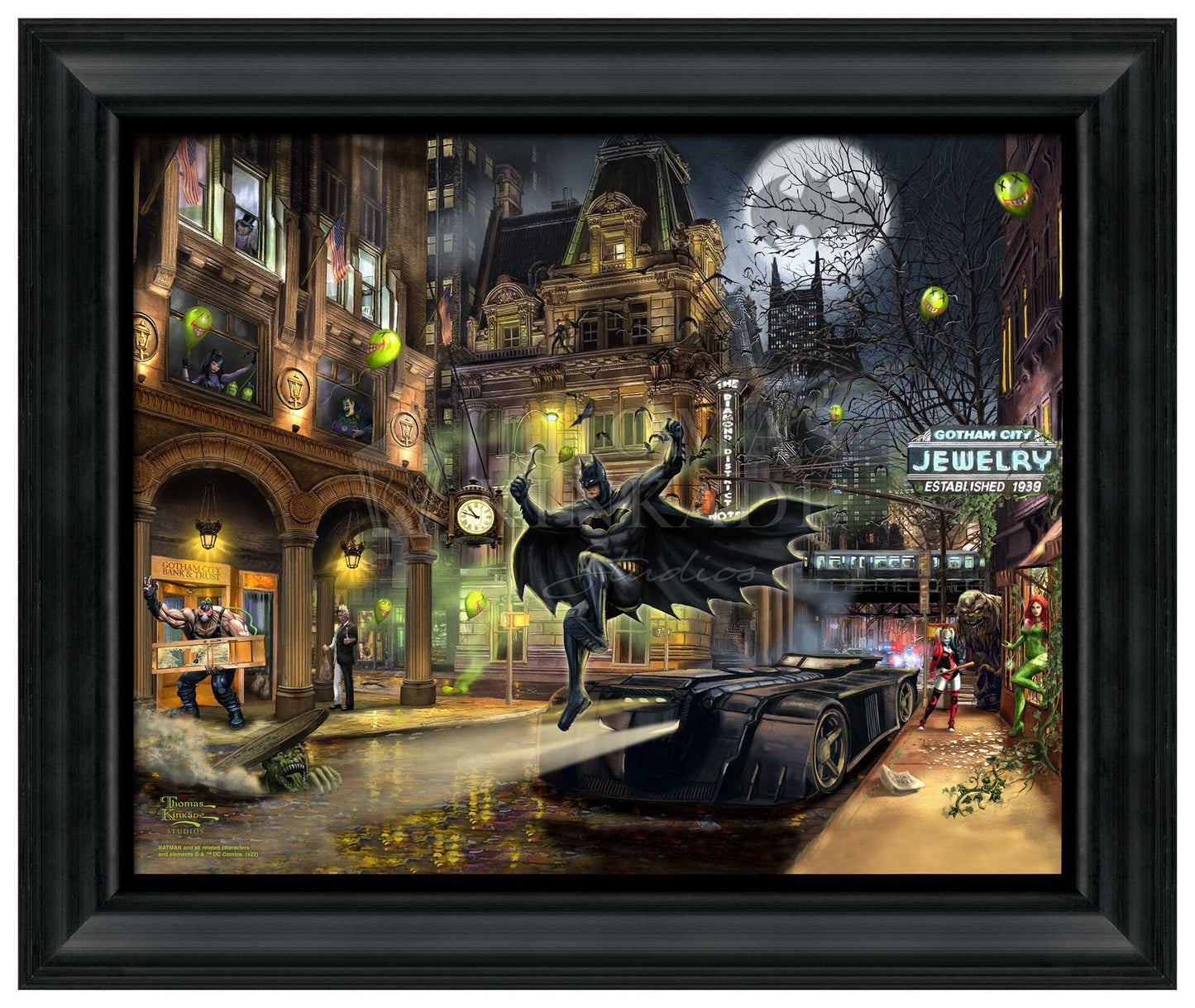 In Batman™ Gotham City™  Batman jumps off the Batmobile parked on Gotham City Street as he responds to the Bat-Signal. Framed