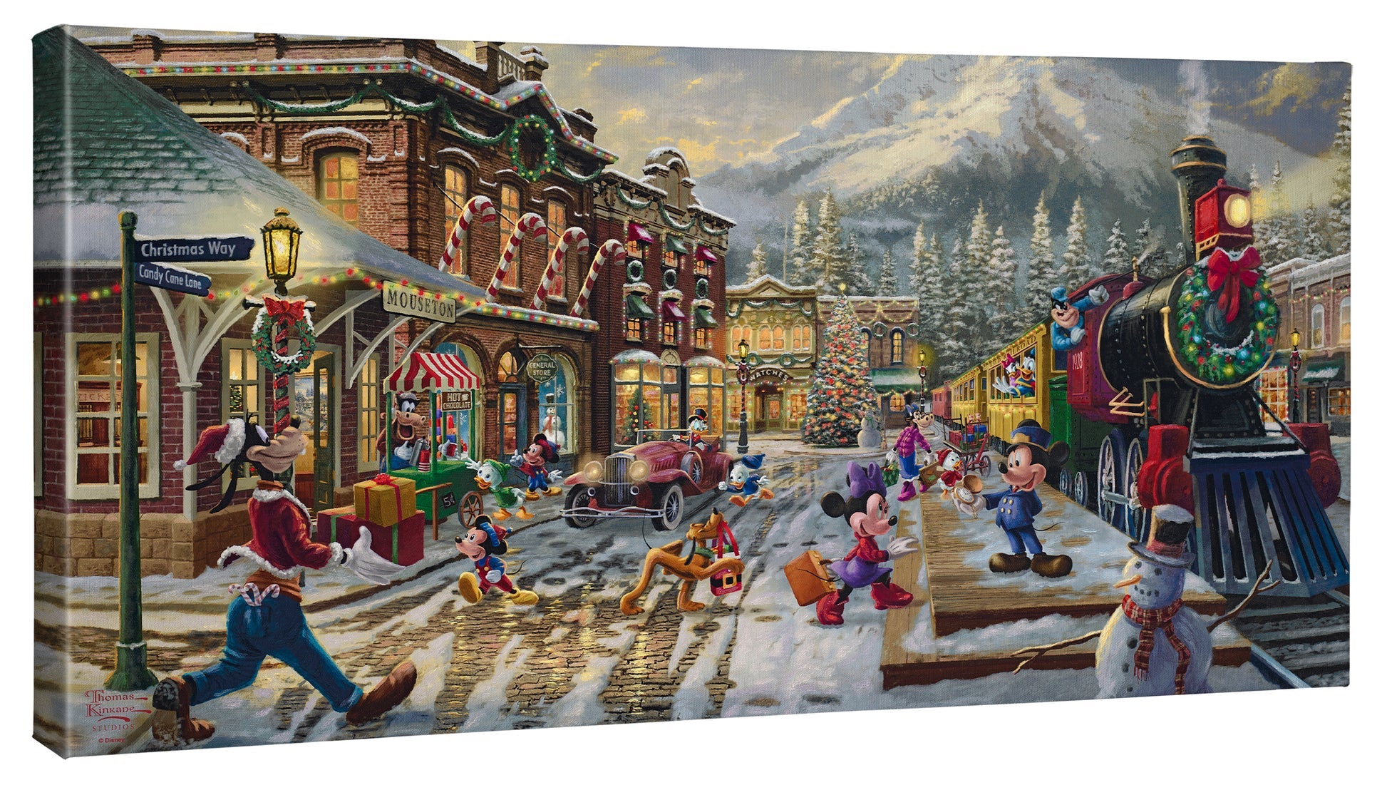 All aboard! Mickey and friends are loading up onto the Candy Cane Express