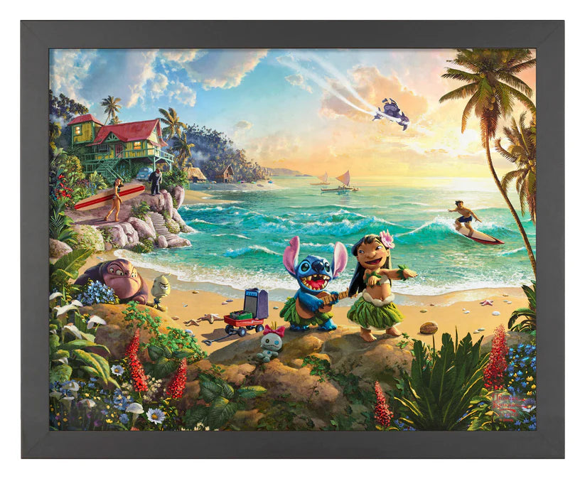 Lilo and Stitch at the beach - Satin Black Frame