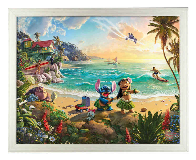 Lilo and Stitch at the beach - Satin Silver Frame