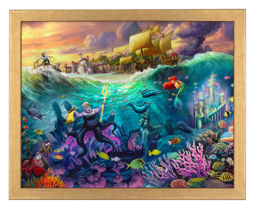The Little Mermaid, Ursula prepares to unleash her dark magic, flanked by Flotsam and Jetsam - Brushed Gold Frame