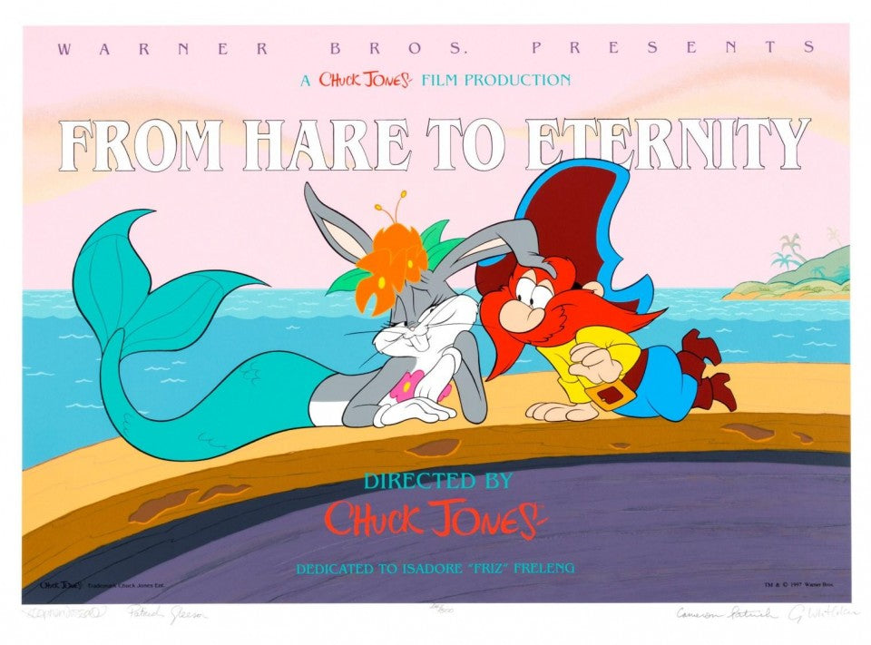 Bugs Bunny as a mermaid and Yosemite Sam.