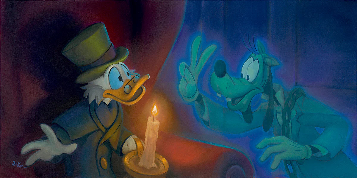 Animated character with a top hat and another character in a blue outfit with glowing eyes, holding a candle.