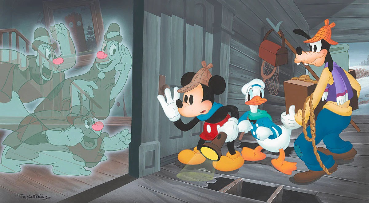 Disney's beloved characters Mickey, Goofy, and Donald Duck out hunting for ghosts. 