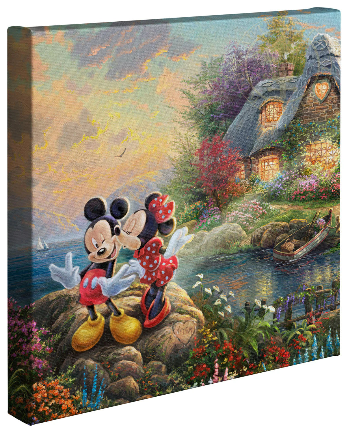 Mickey Mouse and Minnie Mouse stand on the edge of Sweetheart Cove. 