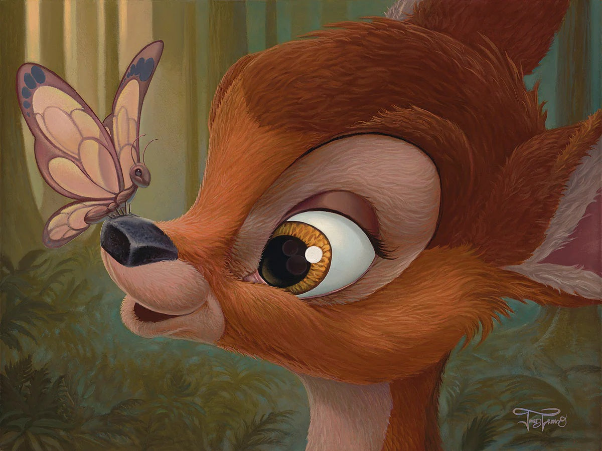 A Butterfly lands on Bambi's nose.