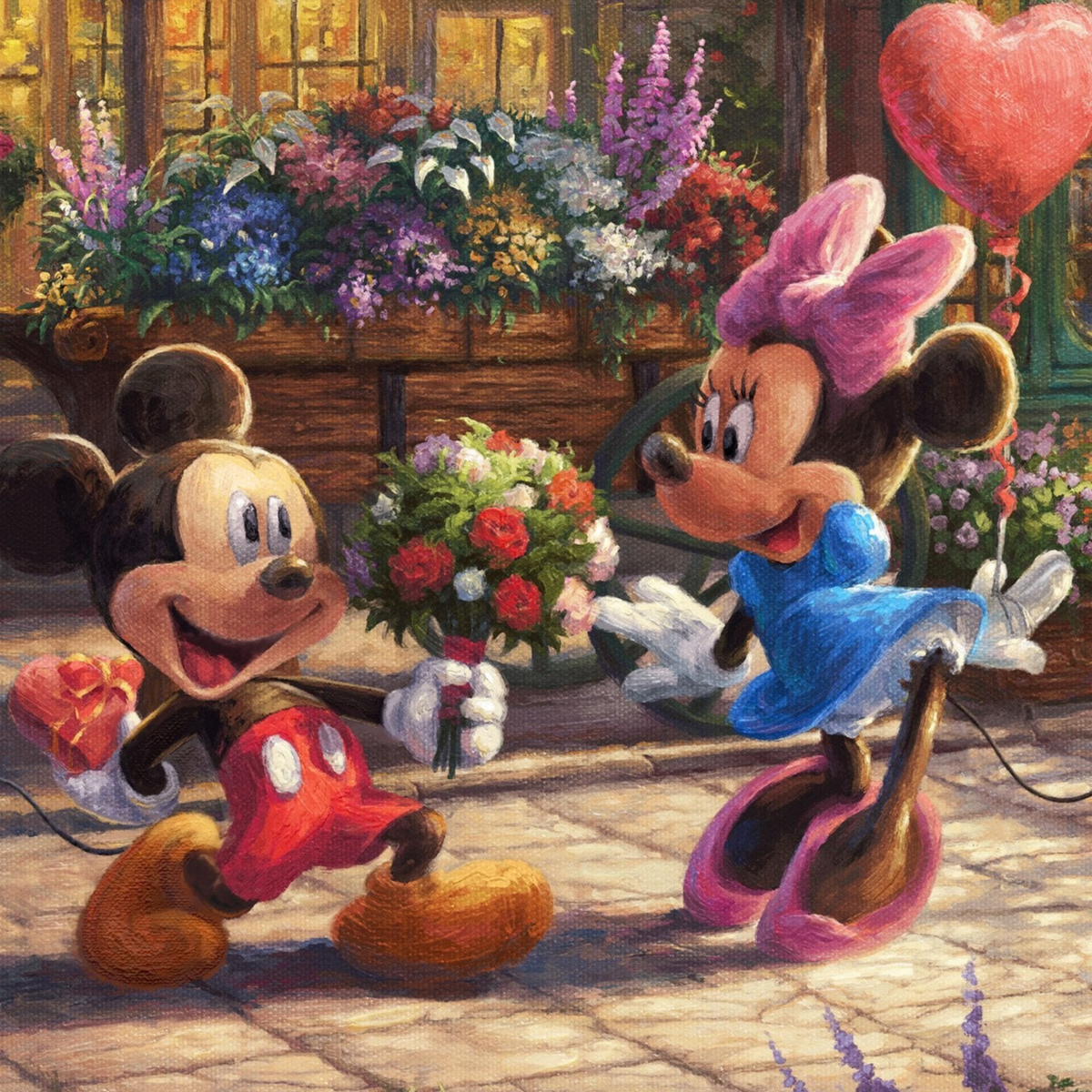 Mickey giving flowers to Minnie