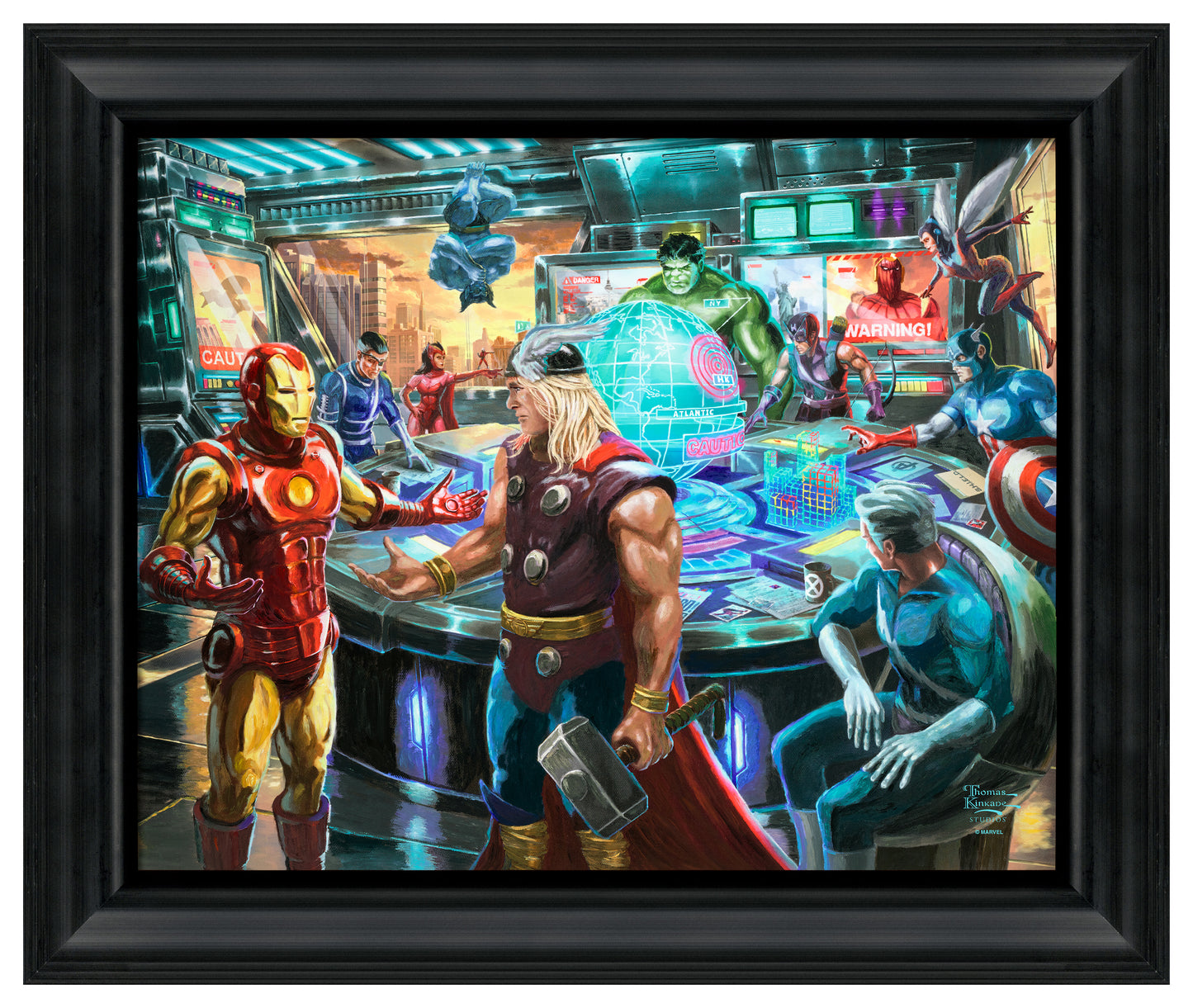 "Earth's Mightiest Heroes" are gathered inside the Avengers Mansion, formulating a plan to thwart Thanos' new threat to Earth. Framed