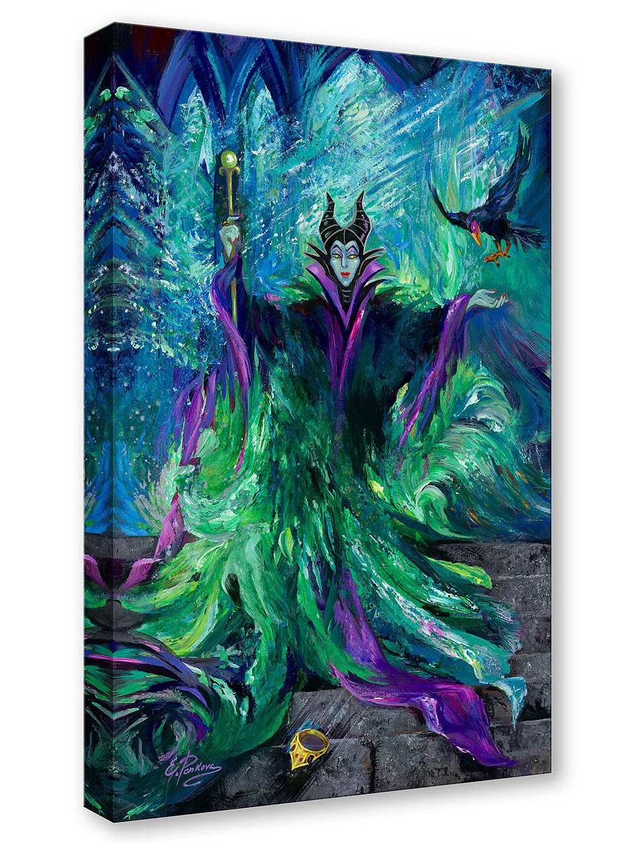 Canvas print of a fantasy character in a green and purple gown with a blue background.