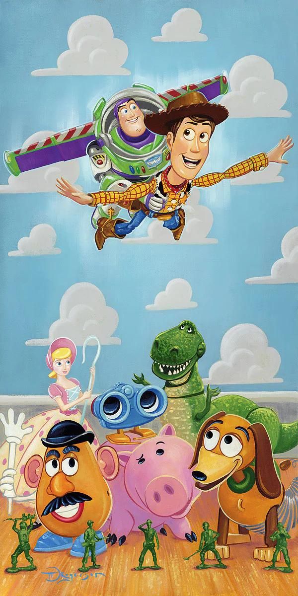Gathering of the Toy Story characters- Sheriff Woody, Mr. Potato Head, Hamm, Buzz Lightyears.