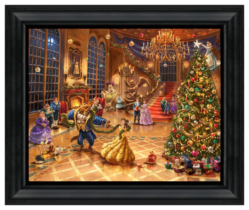 Belle and the Beast, family and friends celebrate the holiday at the Beast's castle ballroom.