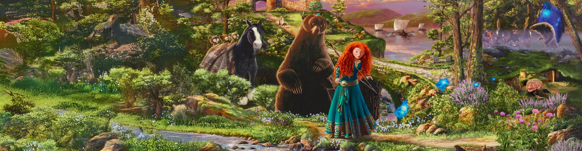 Disney Gifts for her featuring Brave by Thomas Kinkade Studios-Merida is followed by her mother Queen Elinor