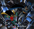 Batman and Robin flyingover Gotham