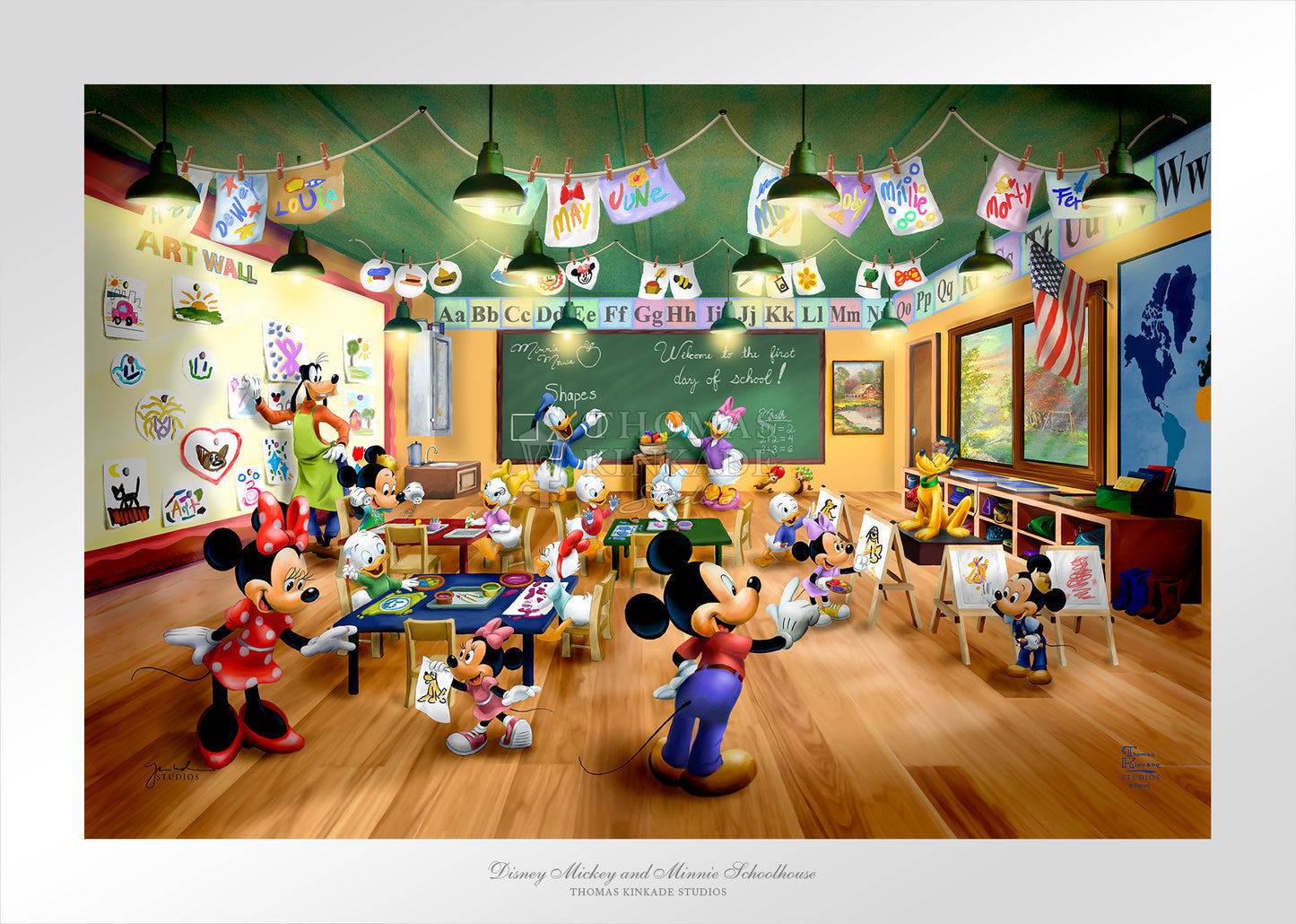 Unframed Paper - Cartoon classroom with students and teacher, featuring colorful decorations and educational elements.