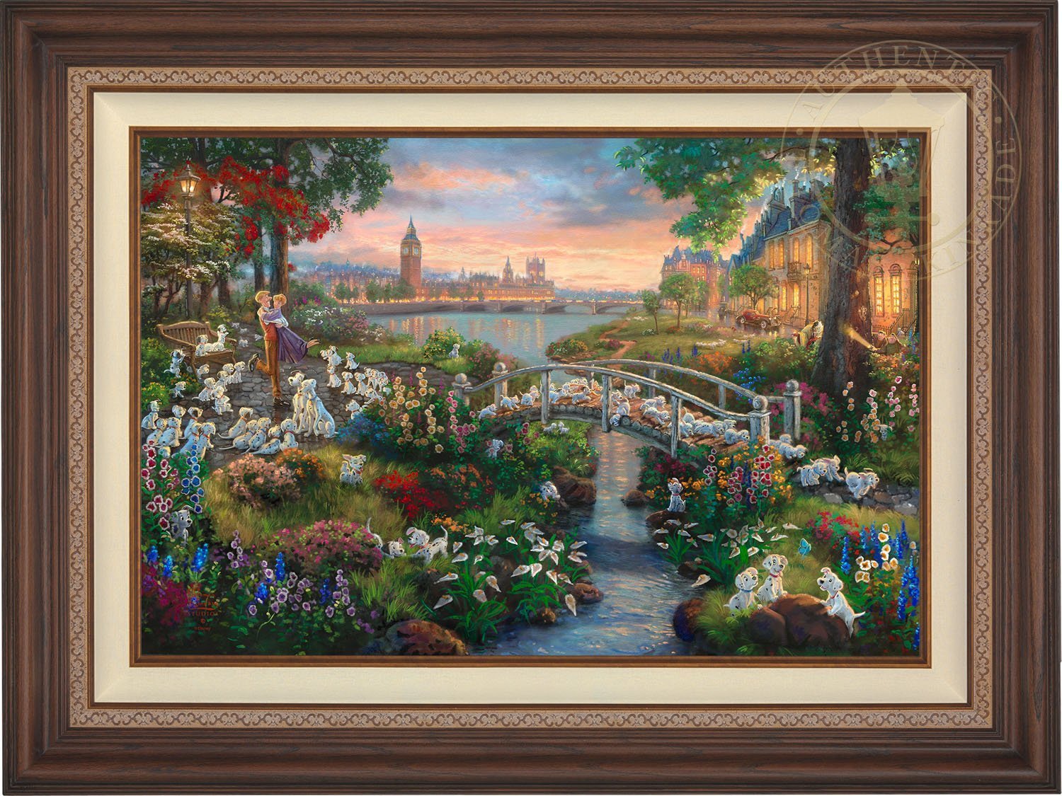 A visual tour of historic London, with all of its famous landmarks, 101 Dalmatians puppies along with Pongo, Perdita, Roger and Anita all gather at the park, for a day of romance and fun - Dark Walnut Frame