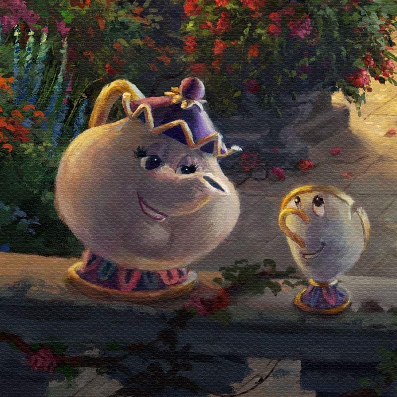 Potts speaks gently to her little Chip as they sit upon the limestone railing - closeup