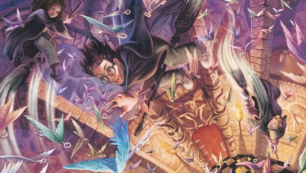 This piece features Harry Potter, Hermione, and Ron on their brooms, eagerly trying to capture the special key that will unlock the door to the next test to get to the chamber of secrets.