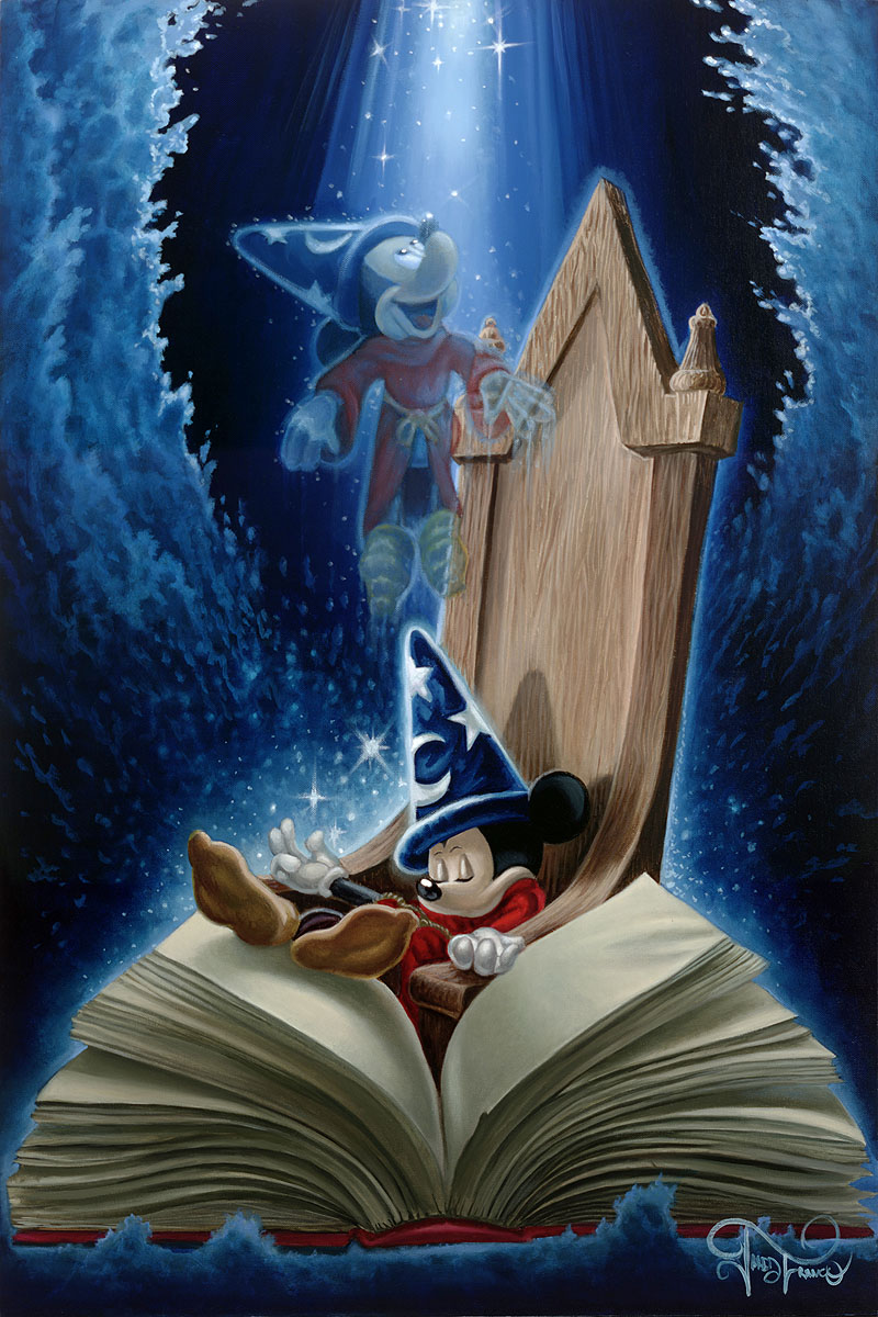 Dreaming of Sorcery by Jared Franco Sorcerer Mickey fast asleep, with his book of magic spells, dreams of sorcery.