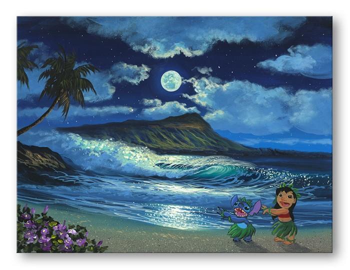 Lilo & Stitch hula dancing by the light of the moon.