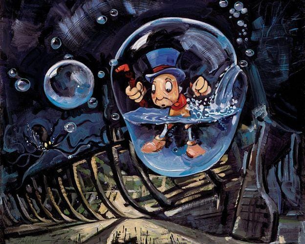 Jiminy Cricket is caught in an underwater bubble