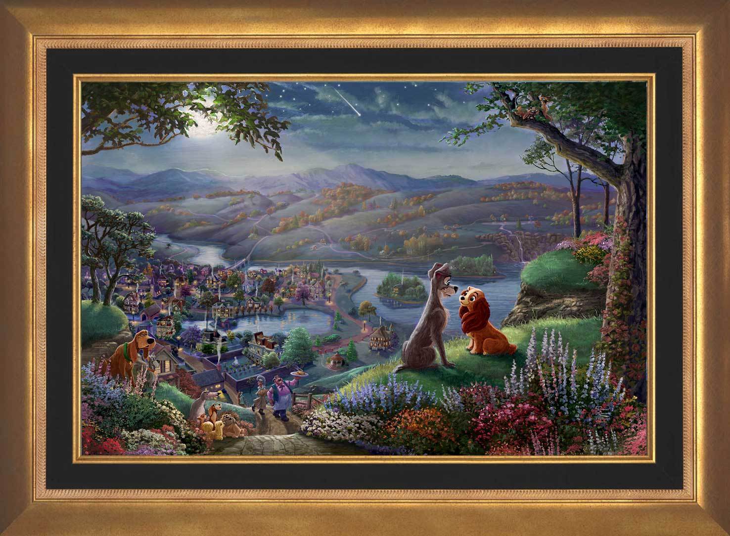 Lady and the Tramp sit gazing into each other’s eyes and falling-in-love, they are seemingly unaware of the world around them - in Aurora Gold Frame