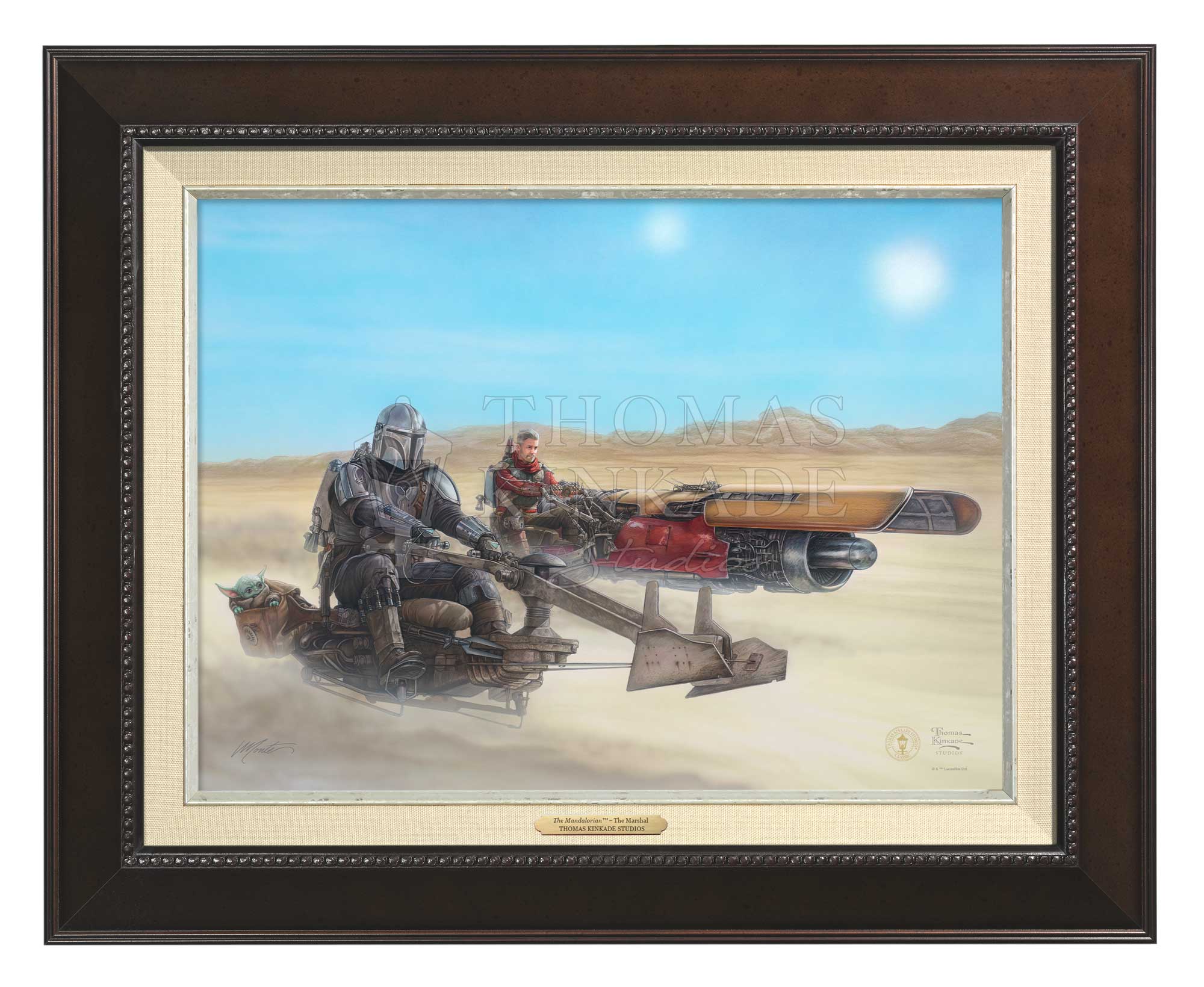 Mando’s rides on a Outer Rim speeder bike and the Marshal on a modified Podracer. as they travel to the Krayt Dragon’s Lair, Espresso Frame