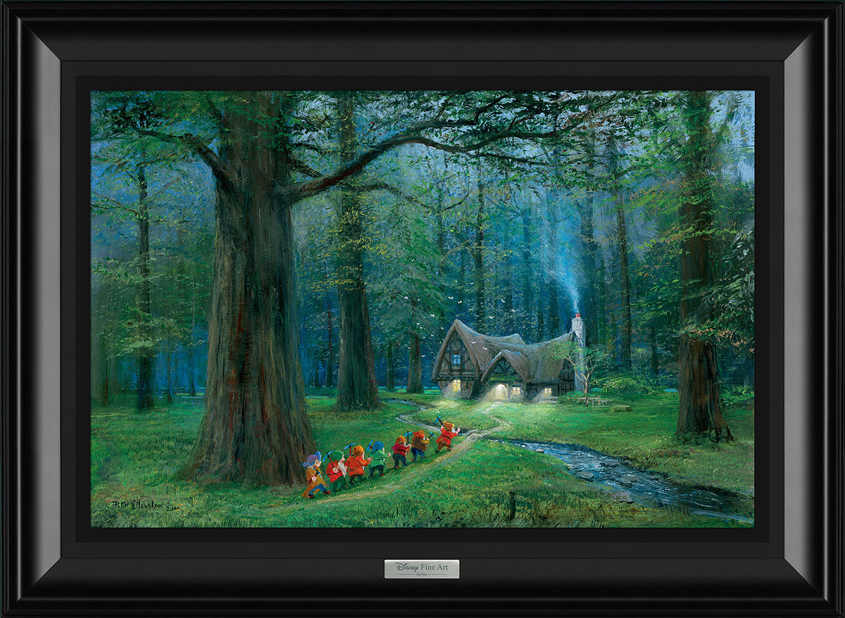 Seven Dwarf almost home, from a long day working the mines. Artwork inspired by Walt Disney movies film, "White Snow and the Seven Dwarf".