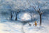 Winnie the Pooh, Piglet, and Eeyore waving at Tigger as he takes a winter walk into forest.