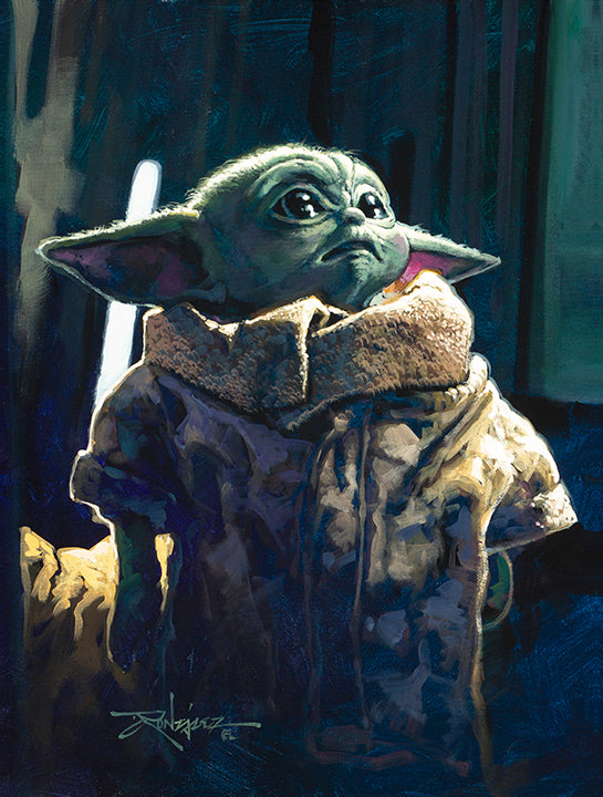 The Child, looking up. Inspired by Star Wars movies series, The Mandalorian.
