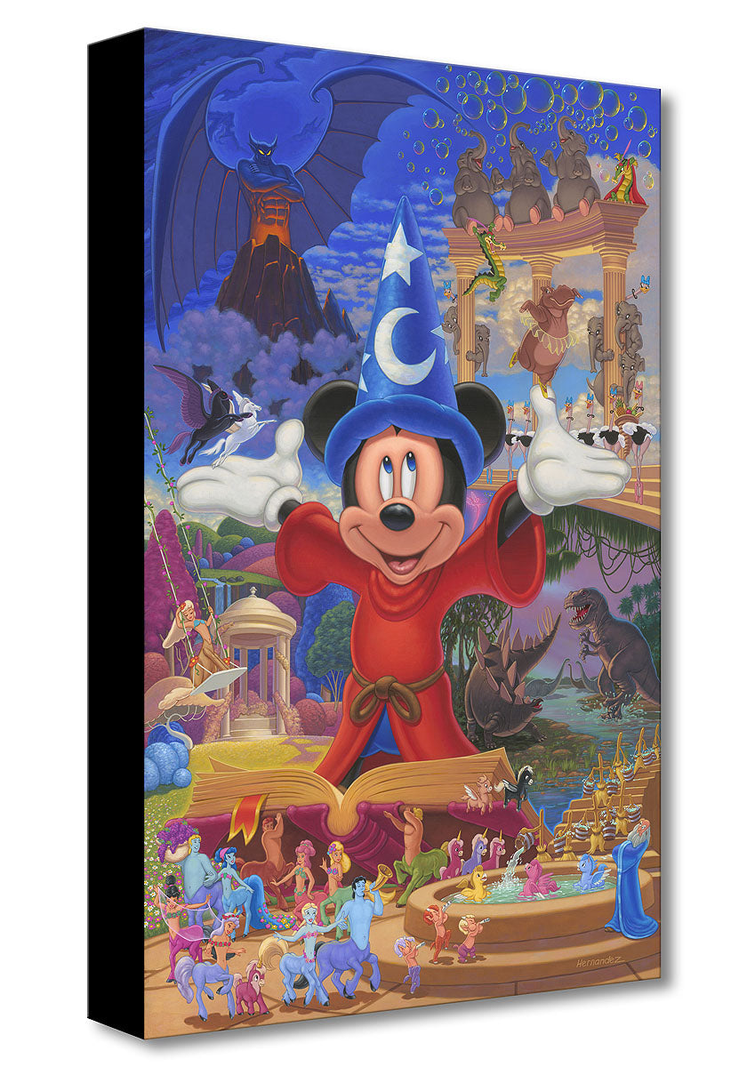 Disney Story of Music and Magic by Manuel Hernandez. Featuring Mickey the Sorcerer and more than 60 individually illustrated and meticulously hand-painted characters, this intricately detailed tribute is bursting with color!