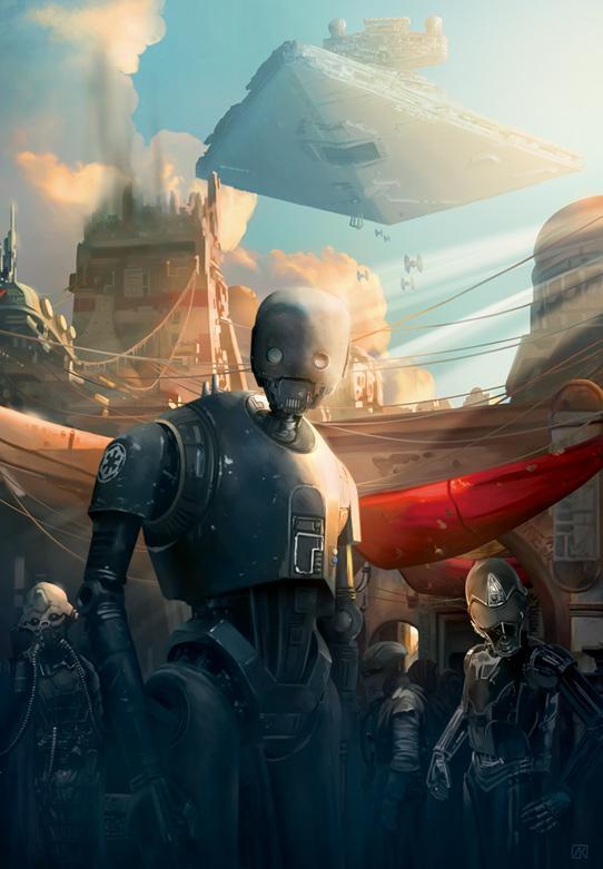 K-2SO android out on the streets of Jeha, the Holy City