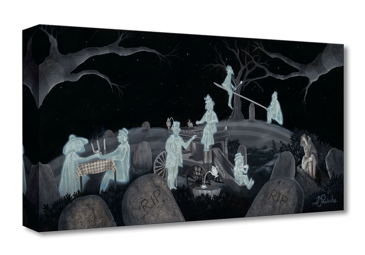 Tea Party By Michael Provenza  The Haunted Mansion's ghostly occupants host a tea party in the Mansion's Graveyard.   Artwork inspired by Disney Theme Parks 1969 famous attraction - The Haunted Mansion.