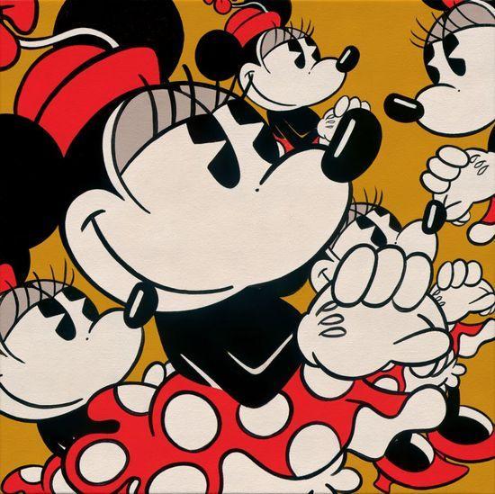 Vintage Mickey & Minnie Diamond Dot Art Framed Wall Hanging