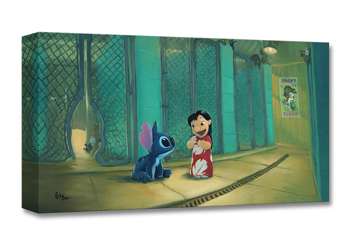 Lilo officially welcomes her friend Stitch. Gallery Wrapped Canvas
