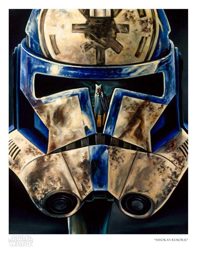 Helmet of a trooper, showing the reflection of Ahoska - Paper