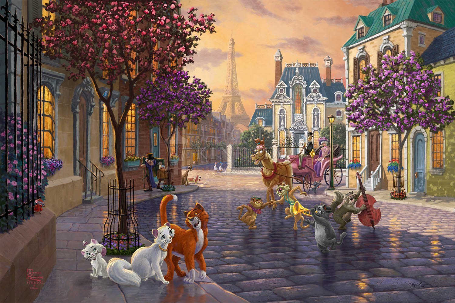 In a Paris neighborhood romance sparks. The older man on the left is Georges, Thomas O’Malley, Duchess and Marie are enjoy an afternoon together - unframed.