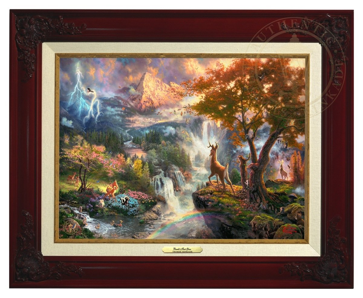 Bambi is on a rocky precipice overlooking the terrain of his kingdom and the four seasons of his first year - Brandy Frame