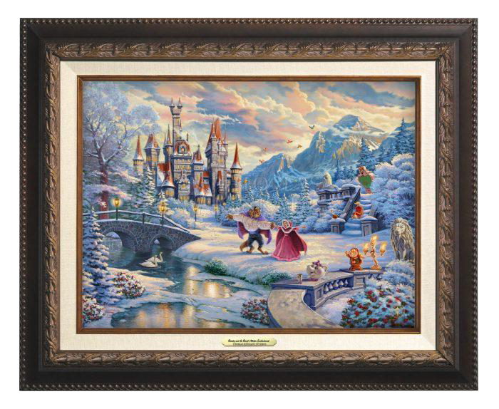 Thomas Kinkade Studios - Disney Beauty and The Beast's Winter Enchantment - Canvas Classics Classic Aged Bronze