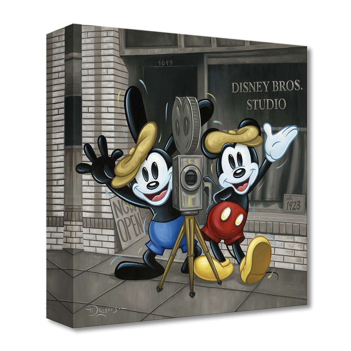Bros In Business by Tim Rogerson. The two Mickeys posing in front of Disney Bros. Studio, with their movie camera.