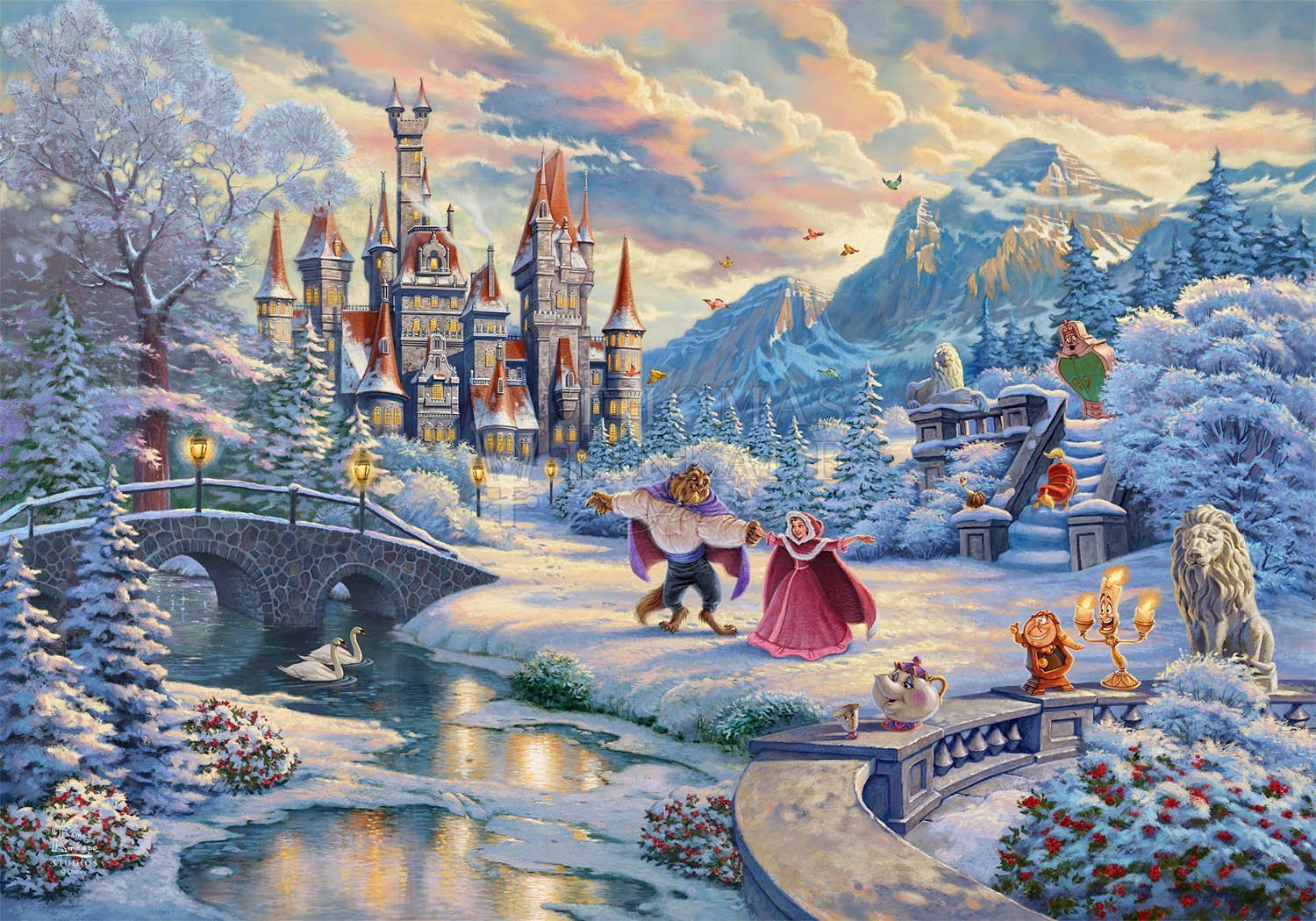 In Beauty and the Beast’s Winter Enchantment, both characters come to realize that their friendship has blossomed into love. While the two dance in the crisp winter snow - Unframed