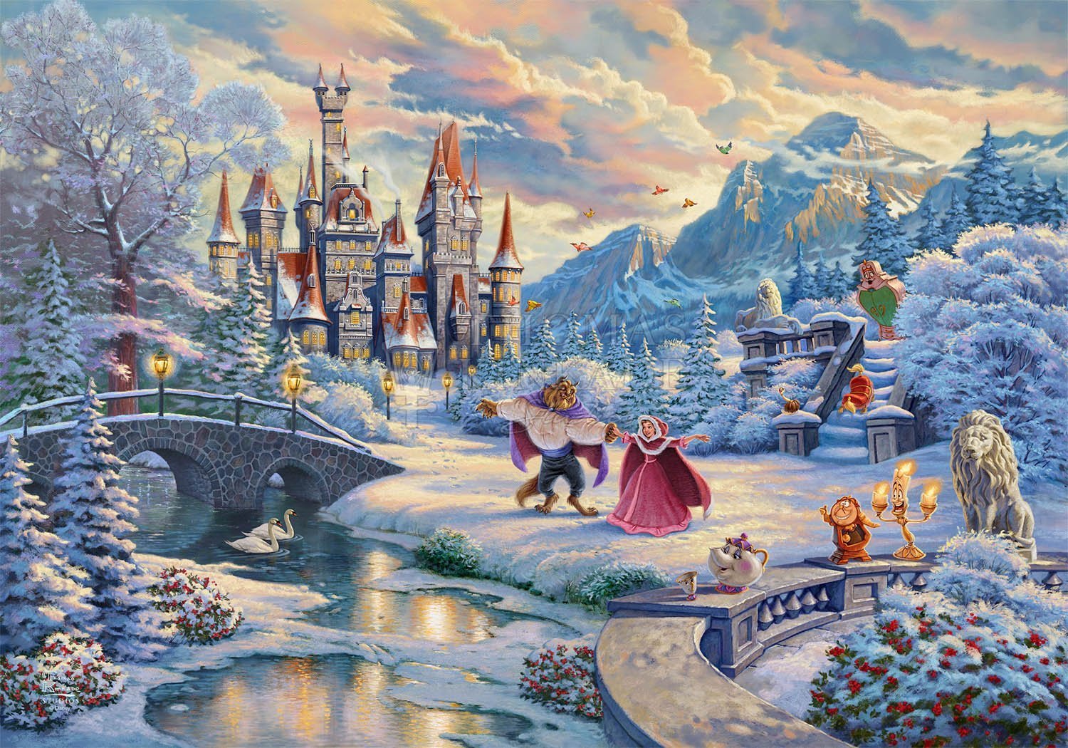In Beauty and the Beast’s Winter Enchantment, both characters come to realize that their friendship has blossomed into love. While the two dance in the crisp winter snow - Unframed
