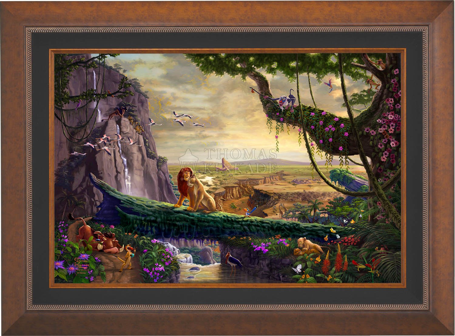 Simba and Nala, as a young adult, finding love, and in the distance presenting his son back on Pride Rock - Aurora Copper Frame.