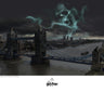 Dark Mark Over London by Stuart Craig.  A face like dark skull image lures over the London bridge.