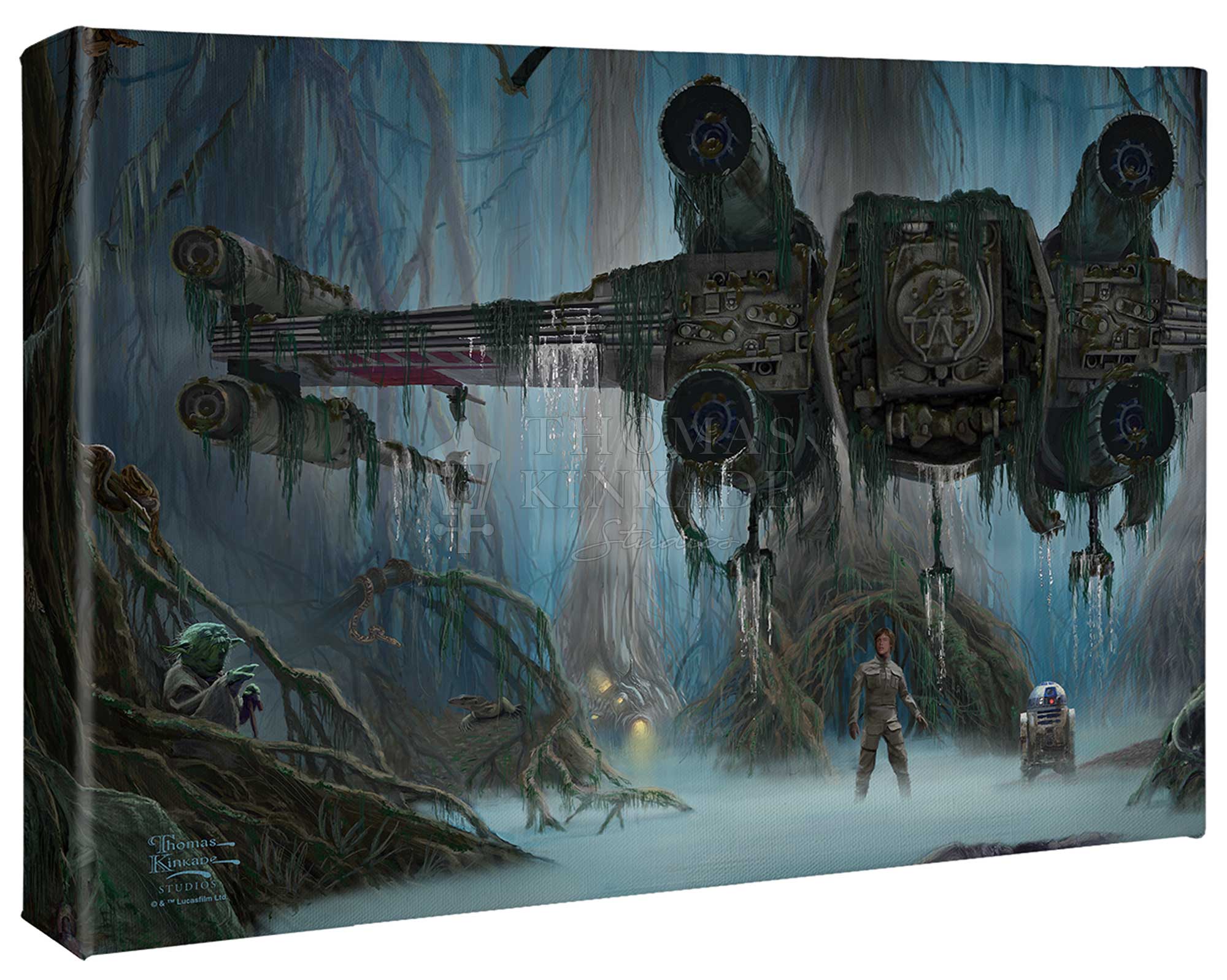 Features Luke Skywalker and Yoda in Dagobah a swamp-covered planet. - Gallery Wrap