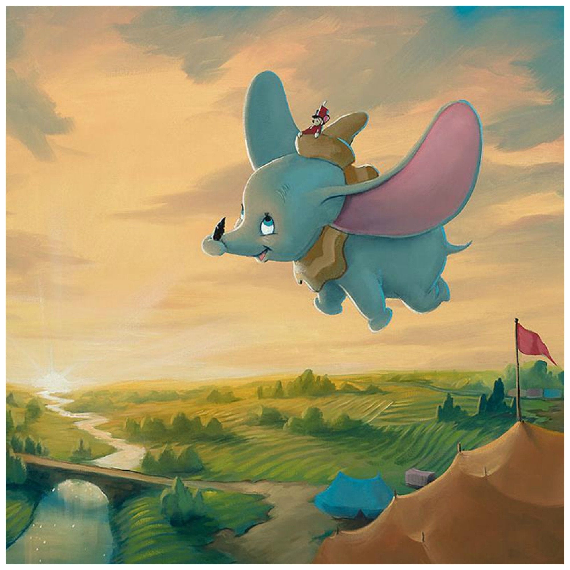Flight Over the Big Top by Rob Kaz. Timothy the mouse sits on top of Dumbo&