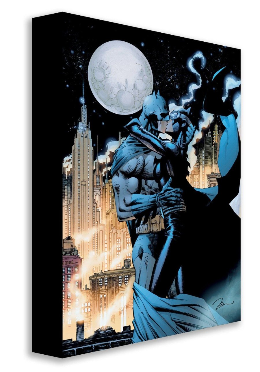 Kissing the Knight by Jim Lee  Batman and Catwoman embrace under the moonlight.