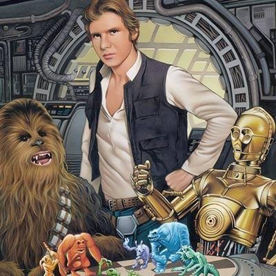 Han tells C3PO to let Chewbacca win, at the popular holographic board game called Dejarik - Closeup